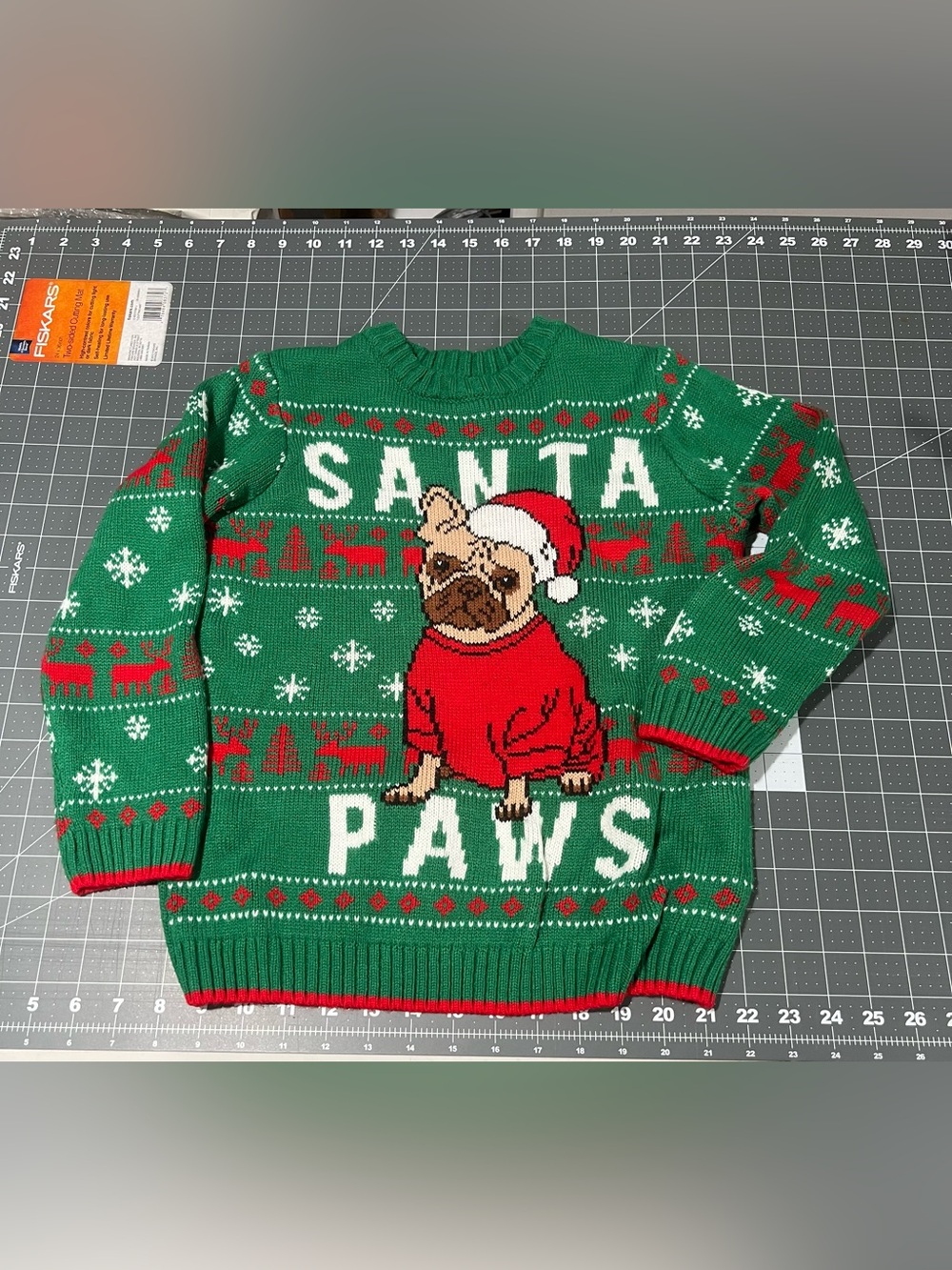 Santa Paws Green Christmas Sweater for kids, Size: S (6-7)